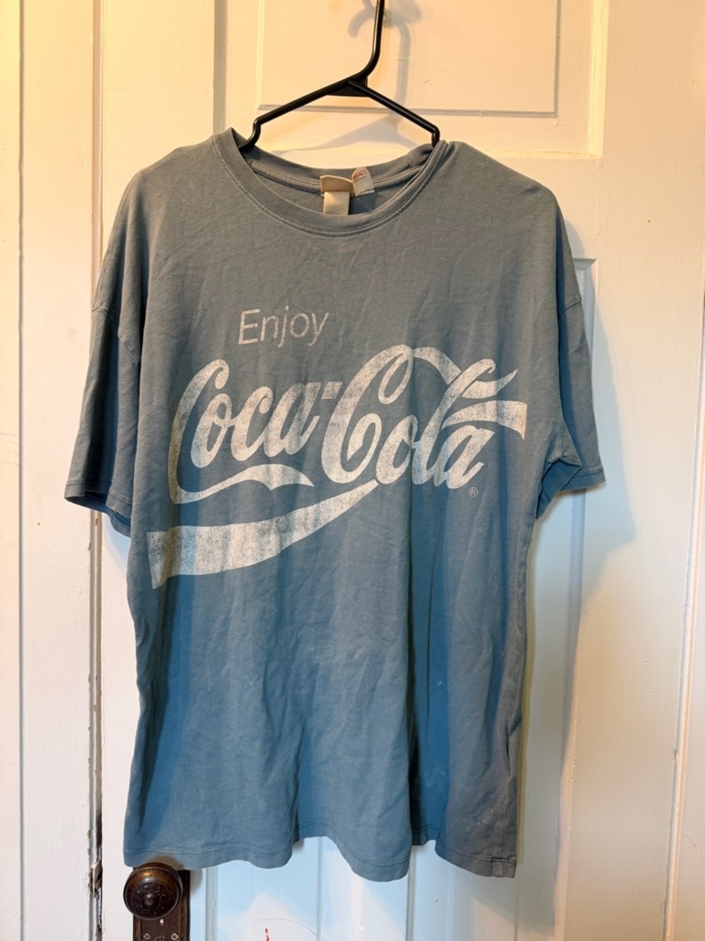 Coca Cola Men's Grunge Ripped Blue Graphic Tee - Enjoy Coca Cola Logo -